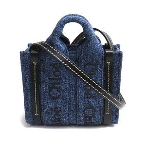 Chloé Chloe Woody Nano 2Way Shoulder Bag Blue Black CHC23UP235K3545D Women's